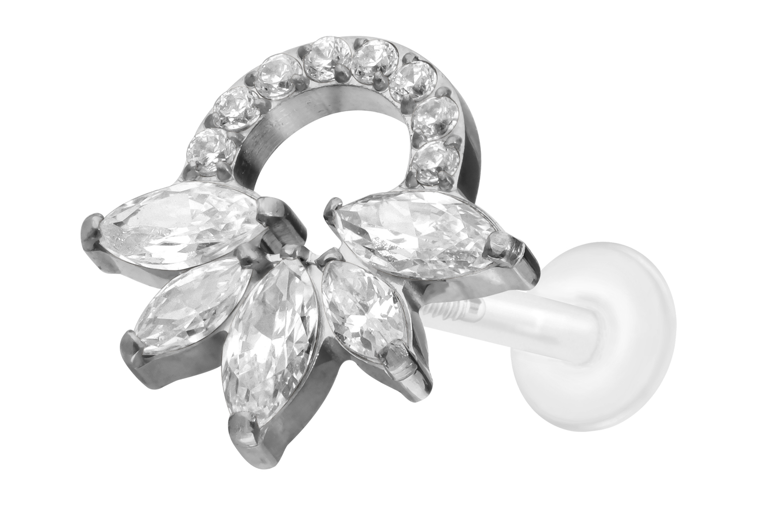 PTFE Labret Piercing mit Innengewinde + Titan-Aufsatz KRISTALLRASSEL